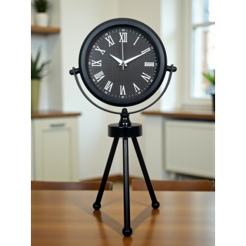 ® Yeni Ürün Siyah Zarif Dekoratif Üç Ayaklı Metal Masa Saati