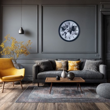 Siyah 36 Cm Desenli Dekoratif Duvar Saati