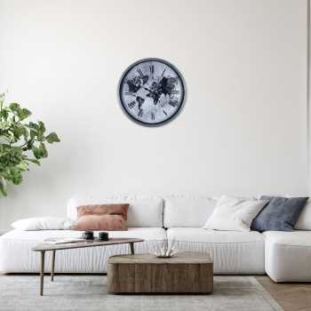 Gri 36 Cm Dünya Haritalı Duvar Saati