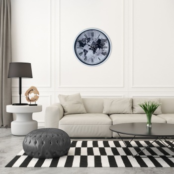 Beyaz 36 Cm Dünya Haritalı Tasarım Duvar Saati