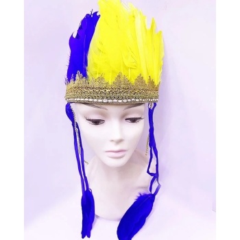 ® Yeni Ürün Sarı Lacivert Renk Tüylü Kızılderili Başlığı | Taraftar Başlığı