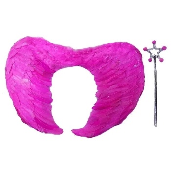 ® Yeni Ürün Gerçek Tüylü Katlanabilir Çocuk Pembe Melek Kanadı Ve Asa Seti 40x55 Cm