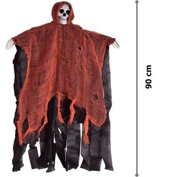 ® Yeni Ürün Led Işıklı Kahkaha Atan Sesli Sensörlü Ürpertici Kuru Kafa Korku Hayalet Saçaklı Dekor 90x50 Cm