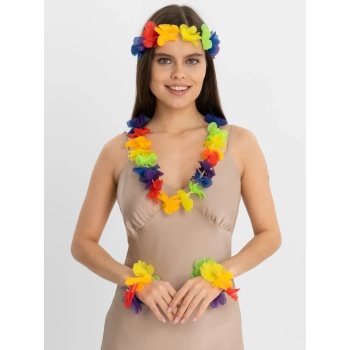 ® Yeni Ürün Rengarenk Hawaii Kolye Taç Bileklik Seti 4 Parça