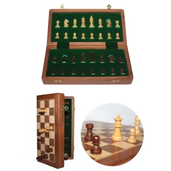 ® Yeni Ürün Mıknatıs Taşlı Ahşap Katlanabilir Kutulu Satranç Oyunu 17.5 Cm G611