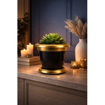 ® Yeni Ürün Gold Bilezikli 1,7 Litre Dekoratif Plastik saksı Siyah