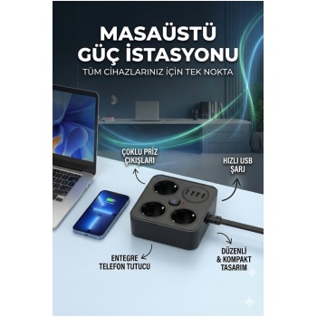 ® Yeni Ürün AKIM KORUMALI Avrupa Soket Kartı Tip-C Usb 2 m Uzatma Kablosu Emniyet Anahtarı ile