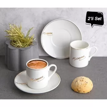 ® Yeni Ürün Atatürk İmza Tasarımlı Porselen 2li Kahve Seti