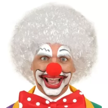 ® Yeni Ürün Beyaz Kıvırcık Afro Peruk Ve Kırmızı Sünger Burun Seti