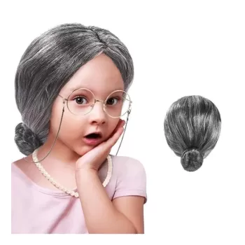 ® Yeni Ürün Gri Yaşlı Peruğu Çocuk Yetişkin Uyumlu
