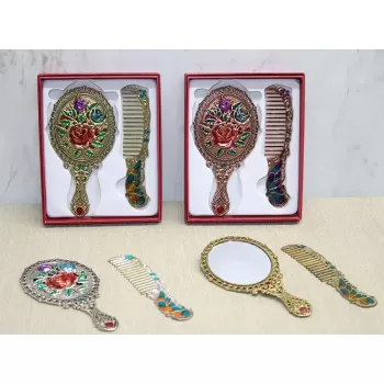 ® Yeni Ürün Gül Tasarımı Ayna Ve Tarak Seti Küçük Boy