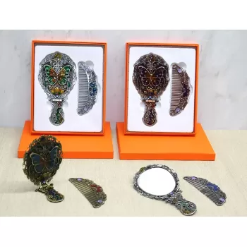 ® Yeni Ürün Kelebek Katlanabilir Ayna Ve Tarak Seti Orta Boy