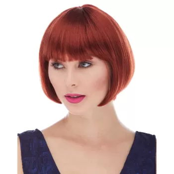 ® Yeni Ürün Kızıl Renk Düz Kesim Astarlı Küt Parti Peruğu