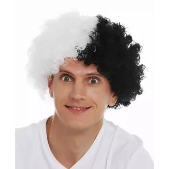 ® Yeni Ürün Siyah Beyaz Kıvırcık Afro Bonus Taraftar Peruğu
