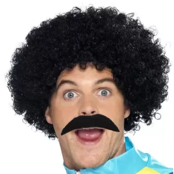 ® Yeni Ürün Siyah Scouser Erkek Kısa Peruk Ve Bıyık Seti