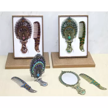 ® Yeni Ürün Tavuskuşu Katlanabilir Ayna Ve Tarak Seti Büyük Boy