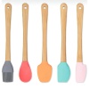 ® 5li Renkli Ahşap Saplı Silikon Uçlu Spatula Fırçalı Kaşık Seti Yemek Hazırlık Seti 21 Cm