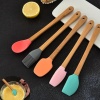 ® 5li Renkli Ahşap Saplı Silikon Uçlu Spatula Fırçalı Kaşık Seti Yemek Hazırlık Seti 21 Cm