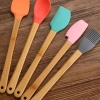 ® 5li Renkli Ahşap Saplı Silikon Uçlu Spatula Fırçalı Kaşık Seti Yemek Hazırlık Seti 21 Cm