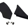Biyomak® Kravat Düğme Set Siyah Desenli Kravat Mendil Kol Düğmesi Özel Set