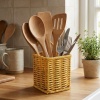 ® Yeni Ürün Kare Hasır Dokulu Plastik Rattan Kaşıklık & ÇatallıkAskılı Kendiliğinden Tutmalı Çok Amaçlı Mutfak Organizeri