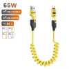 65W 4in1 Çoklu Şarj Kablosu Type-C Lightning Mikro USB Spiral 150cm Android Auto Uyumlu