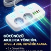 ® Yeni Ürün Akım Korumalı 2500W Güçlü 3 USB + Type-C Portlu Çoklu Priz | Hızlı Şarj, Çocuk Kilidi, 2 METRE