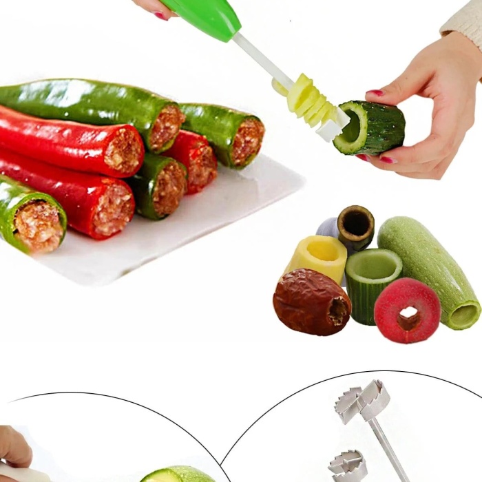 ® Yeni Ürün 4 Başlıklı Oyma Seti Sebze Patlıcan Patates Kabak Oyacağı