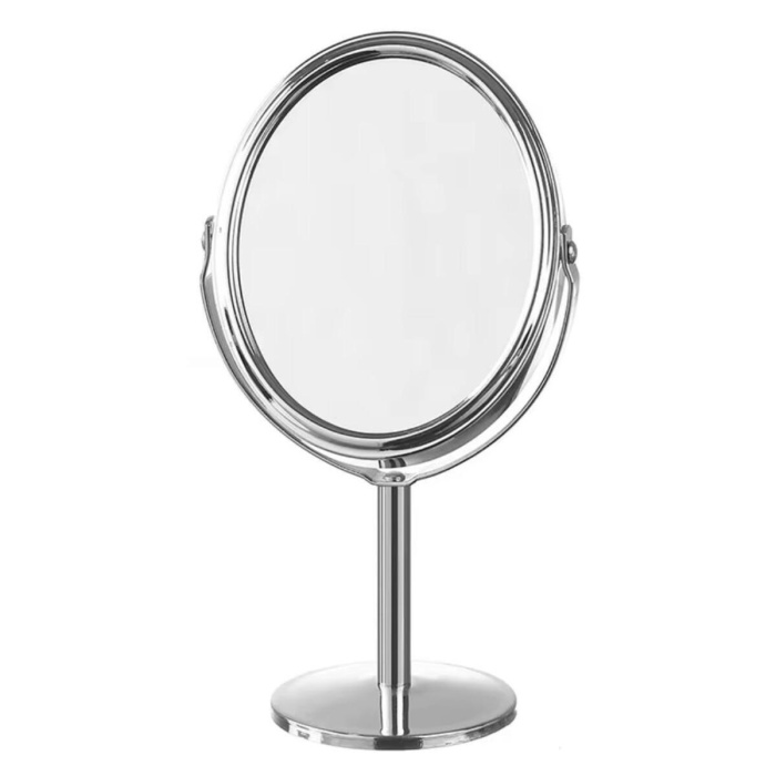 ® Yeni Ürün Oval Masaüstü Ayaklı 360° Dönebilen çift taraflı büyüteçli krom ayna 18X10cm