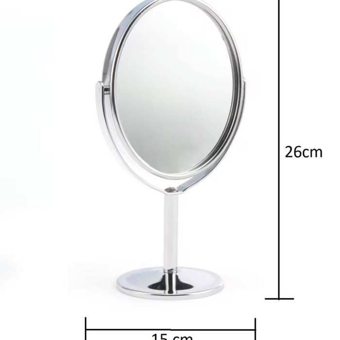 ® Yeni Ürün Oval Masaüstü Ayaklı 360° Dönebilen, İşyeri, Seyahat İçin Mini Krom Ayna 15X25CM