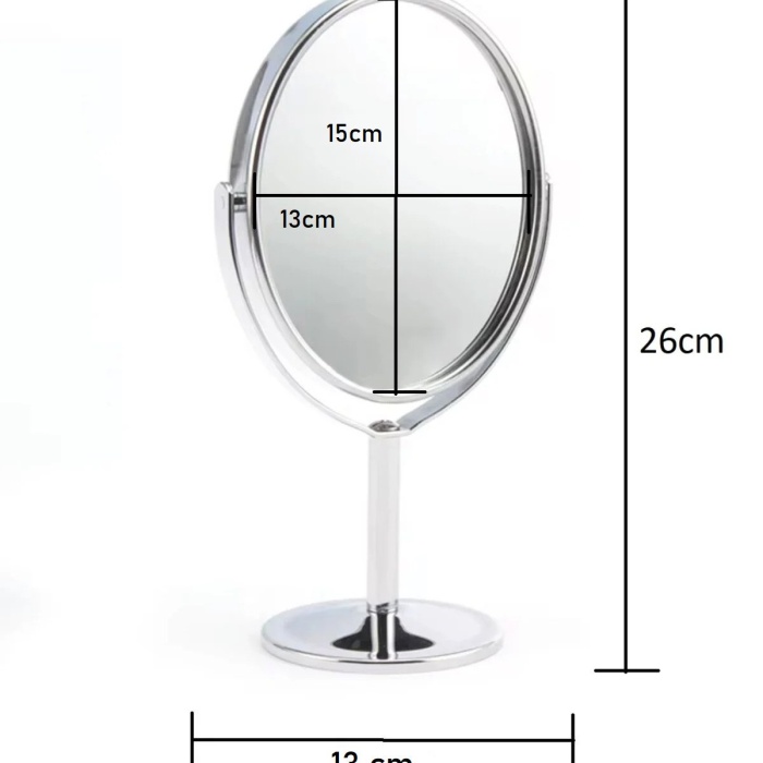 ® Yeni Ürün Oval Masaüstü Ayaklı 360° Dönebilen, İşyeri, Seyahat İçin Mini Krom Ayna 15X25CM