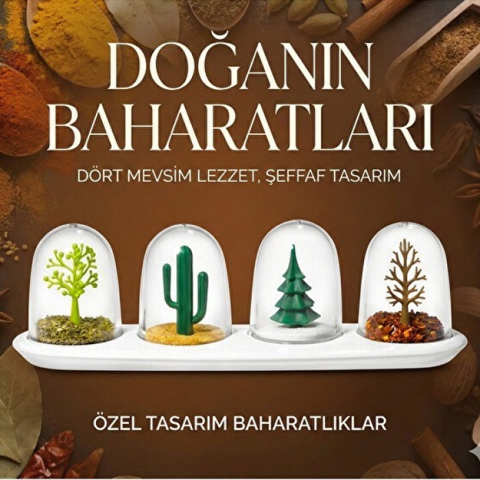 ® Yeni Ürün 4 Mevsim Temalı Tasarım Baharatlık SetiDekoratif Ağaç ve Kaktüs Figürlü Standlı Tuzluk Biberlik