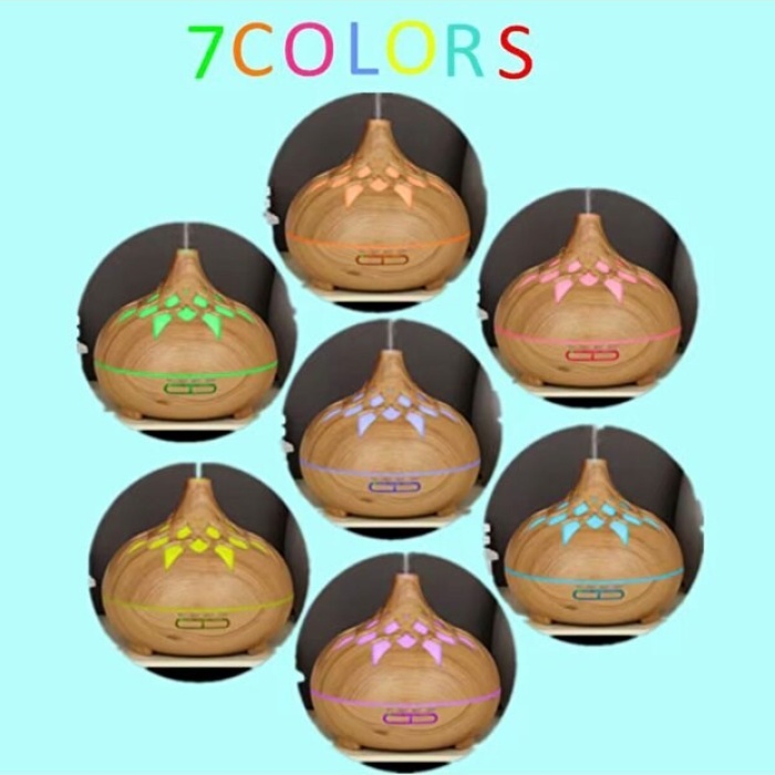 Aroma Difüzör Gece Işığı 7 Led DESENLİ Nemlendirici Kumandalı Buhar Makinesi 550 ml