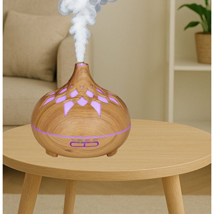 Aroma Difüzör Gece Işığı 7 Led DESENLİ Nemlendirici Kumandalı Buhar Makinesi 550 ml