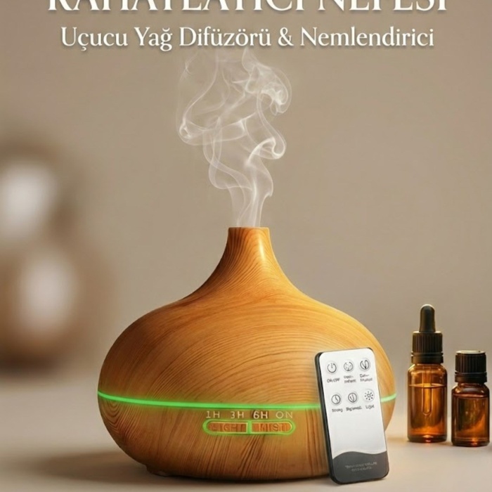 Aroma Difüzör Gece Işığı 7 Led Nemlendirici Kumandalı 550 ml Buhar Makinesi