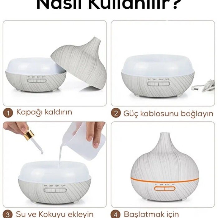 Aroma Difüzör Gece Işığı 7 Led Nemlendirici Kumandalı 550 ml Buhar Makinesi