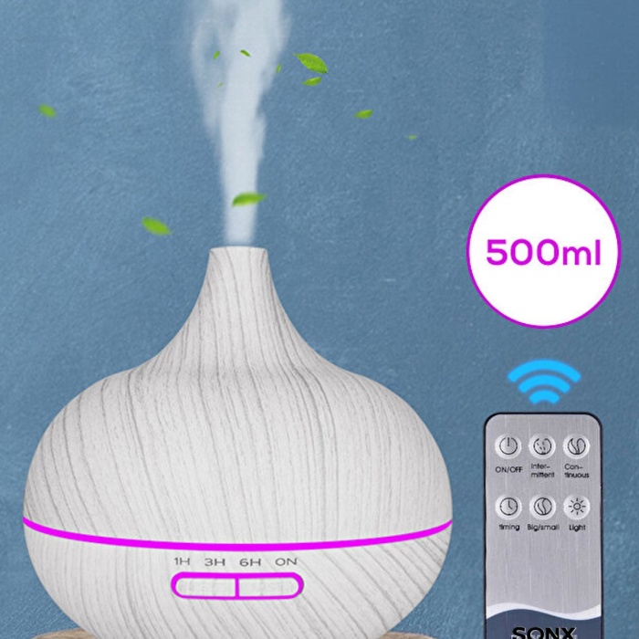 Aroma Difüzör Gece Işığı 7 Led Nemlendirici Kumandalı 550 ml Buhar Makinesi