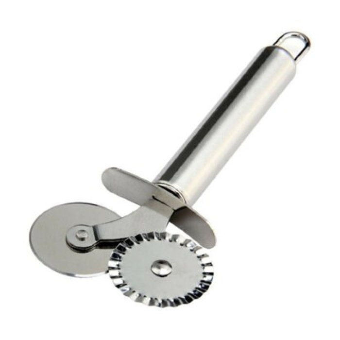 Çİft Başlı Metal Pizza Kesici ve Hamur Ruleti