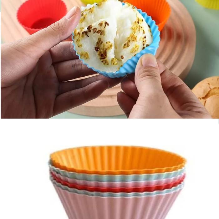 6 Adet Yıkanabilir Mini Tırtıklı Muffin Kalıbı- Ribanalı Kek-Cupcake- Renkli Hamur Işi Kabı