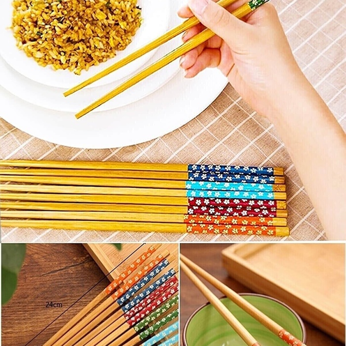 Bambu Chopstick Çubuk Yemek Çubuğu Yıkanabilir Tekrar Kullanılabilir (10 Çift- 20 Adet )