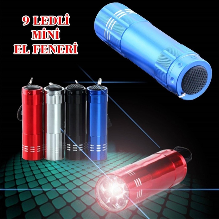 Biomak Parlak 9 Ledli Metal Alüminyum Mini El Feneri