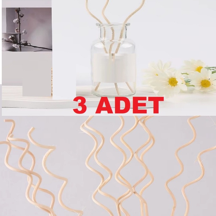 Biomak 3 Adet Dalgalı Model Aromaterapi Dağıtıcı Rattan Sopa- Ev Dekor Şişe - Koku Yağı Ahşap Difüzör Çubuk