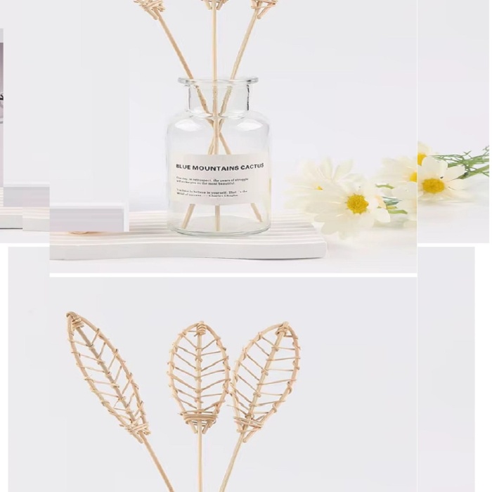 Biomak 3 Tek Adet 3 Model Aromaterapi Koku Dağıtıcı Rattan Şişe Ahşap Difüzör Çubuk (Spiral-Yaprak-Dalgalı)
