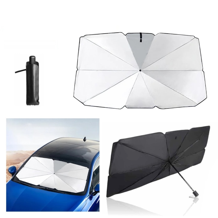 Biomak® Katlanabilir Araç Ön Camı Güneş Koruyucu Gölge Şemsiye Araba Şemsiyesi (130x75 Cm)