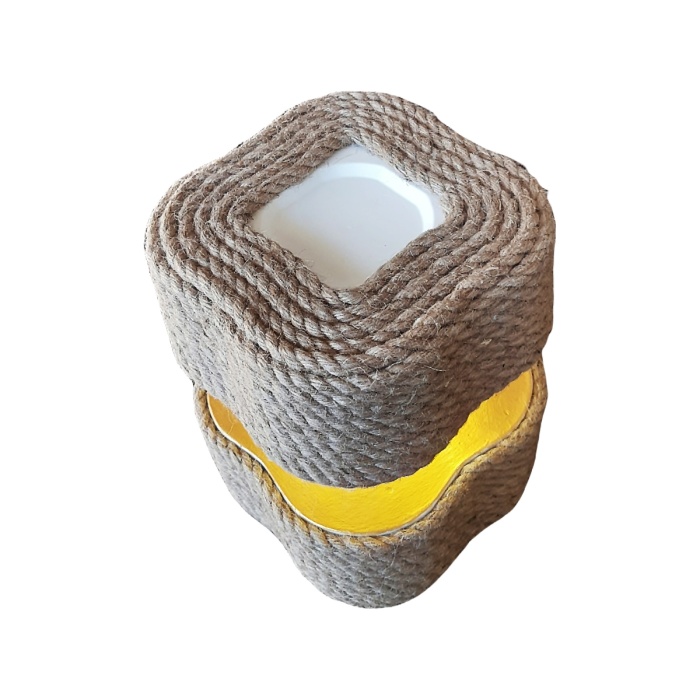 Biomak® Masa Lambası - Bahçe Lambası Halat Jüt İp Dekorlu Pilli Ledli Beton Aydınlatma