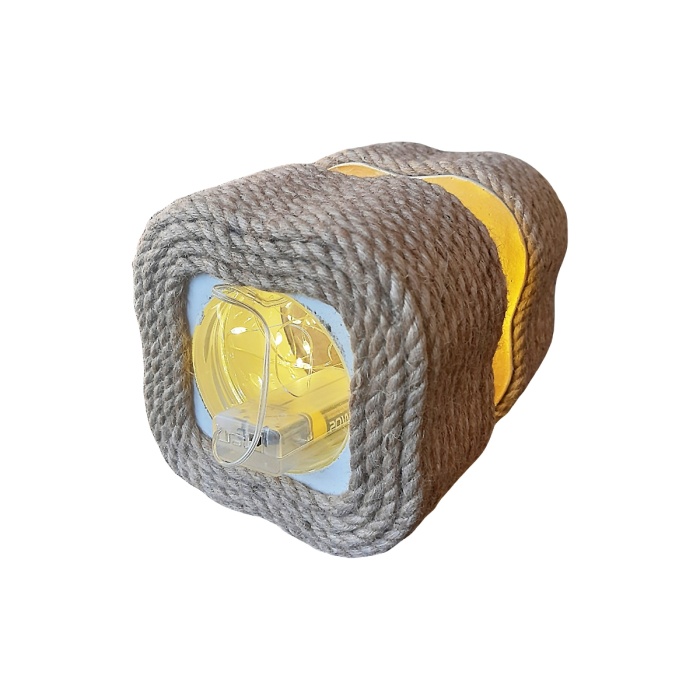 Biomak® Masa Lambası - Bahçe Lambası Halat Jüt İp Dekorlu Pilli Ledli Beton Aydınlatma