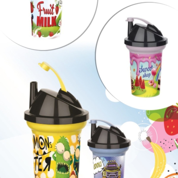 Biyomak® Tedy Pipetli Çocuk Içecek Bardağı Desenli Bardak 300ml