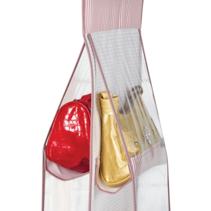 10 Bölmeli Dolap İçi Çanta Organizeri Pembe Çizgili