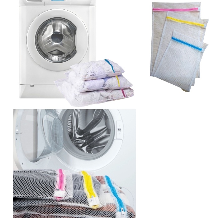 Biomak® 3&amp;#39;lü Çamaşır Yıkama Filesi Set Renkli Fermuarlı Pratik Çamaşır Yıkama Filesi Seti 3 Boy