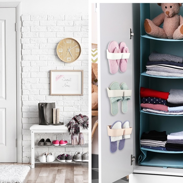 Biomak® Banyo Terlik Tutucu - Kapı Arkası Pratik Raf - Terlik Tutucu Gri